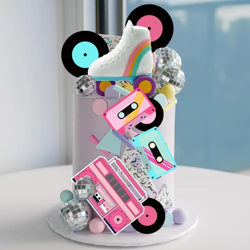 Vista 10 de 30 adornos para tartas de los años 80 y 90, decoraciones retro de hip hop, decoraciones de pasteles de bolas pastel para niños o niñas, 80 y 90