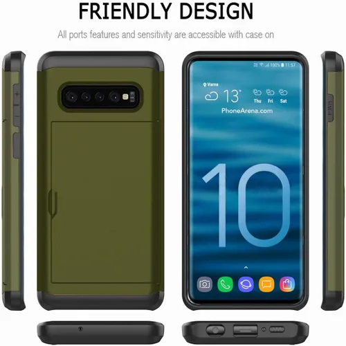 Vista 6 de Funda para Galaxy S10 Plus, ultrafina, a prueba de golpes, parte trasera dura, de silicona de doble capa, protector para tarjetas de crédito, ranura