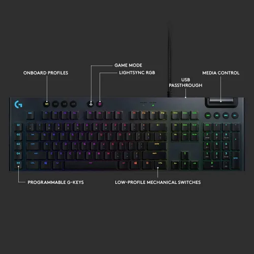 Vista 5 de Teclado mecánico para juegos Logitech G G815 RGB - táctil renovado