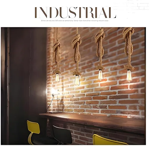Vista 5 de 1 cabeza 1.5M cuerda de cáñamo vintage luz E26/E27 base, lámpara de techo colgante, estilo retro para comedor, restaurante, bar iluminación