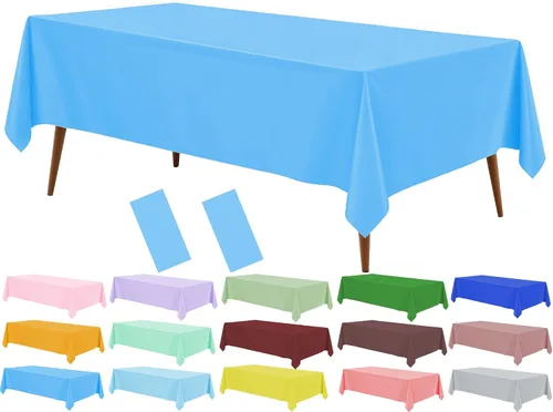 Vista 38 de Mantel de plástico rosa claro (paquete de 2), funda de mesa de comedor de 54 x 108 pulgadas para mesa rectangular, manteles desechables