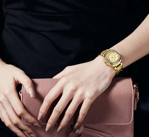 Vista 4 de Relojes de mujer moda esfera cuadrada acero inoxidable impermeable fecha diamante señoras vestido relojes de pulsera