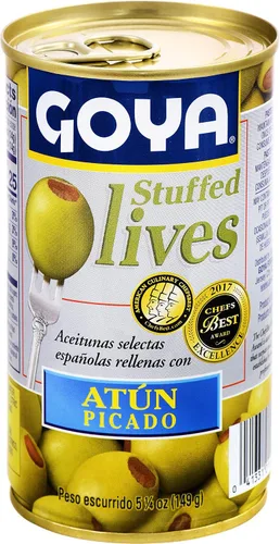 Vista 4 de Goya Foods Aceitunas Manzanilla rellenas de atún, 5.25 onzas (paquete de 12)