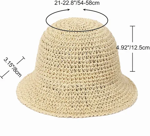 Vista 3 de Sombrero de sol para mujer, hecho a mano, con paja, protección UV, para viajes, verano, playa Beige