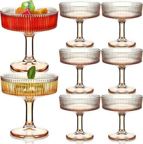 Vista 8 de Teenyyou 8 vasos de Martini vintage acanalados de 7 onzas, copas de Martini de champán, cristalería clásica de cóctel, cristalería acanalada Azul