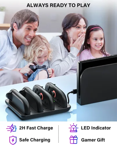 Vista 7 de Switch 2 JoyCon Cargador para Nintendo Switch 2 Joy Con - Base de carga 4 en 1 para Joy-Con 2 controladores, interruptor de carga rápida 2H 2