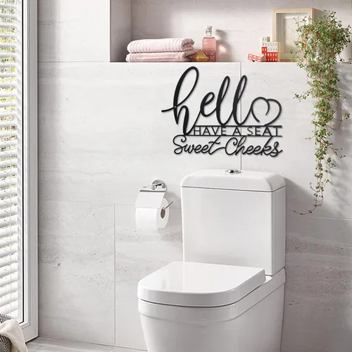 Vista 4 de OYEFLY Hello Sweet Cheeks - Decoración de pared de metal para baño, letrero de metal (negro)