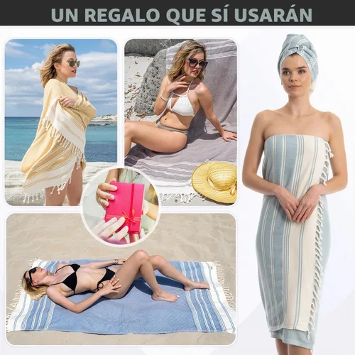 Vista 5 de DEMMEX Organic Diamond - Toalla turca de baño y playa 100% algodón turco certificado Oeko-TEX, ultra suave, de secado rápido, ligera, compacta