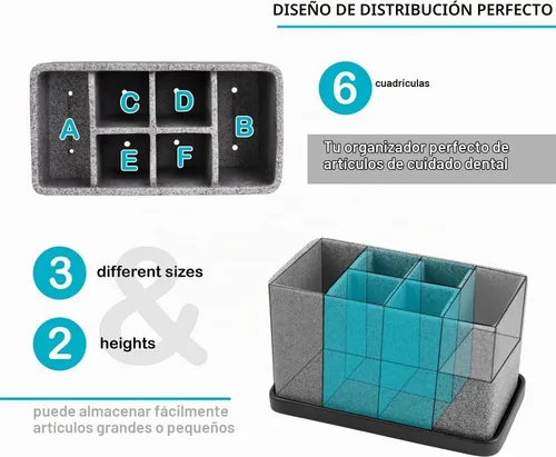 Vista 3 de ZCCZ Soporte para cepillo de dientes, organizador de baño de 6 ranuras para almacenamiento en cubierta, contiene pasta de dientes, hilo dental 1.