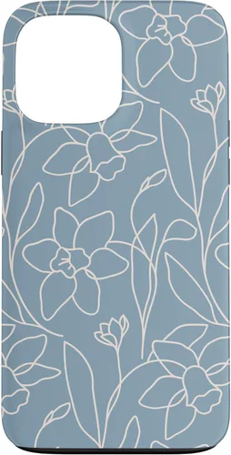 Vista 24 de Poppy Flower Line Art Modern Leaves Boho Light Blue Case for iPhone 17