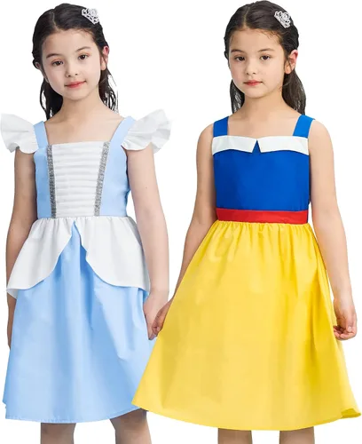 Vista 5 de Juego de ropa de princesa para niñas, 4 piezas, trajes de algodón sin mangas para regalo de cumpleaños, disfraz de Halloween