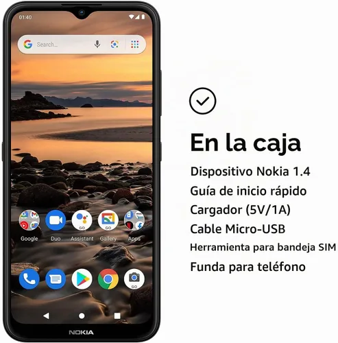 Vista 5 de Nokia 1.4 Android 10 (Go Edition) Smartphone desbloqueado Batería de 2 días Dual SIM Versión EE. UU. 2/32 GB Pantalla de 6.51 pulgadas