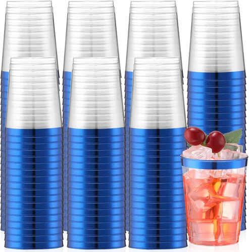 Vista 9 de Gerrii 100 Piezas Vasos de Plástico de 10oz Desechables con Borde Elegante y Sofisticado, Vasos Transparentes Elegantes para Beber para Boda
