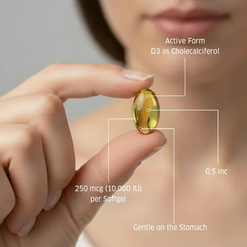 Vista 5 de ORZAX Vitamina D3 10000 iu (250 mcg) - Sin OMG, sin gluten, sin azúcar, sin lácteos - Suministro de 120 días para una función muscular fuerte