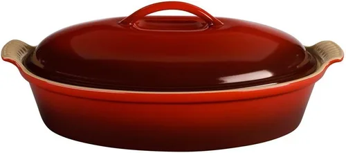 Vista 6 de Le Creuset Cazuela ovalada cubierta Heritage Stoneware, 4 cuartos de galón (14"), Artichaut