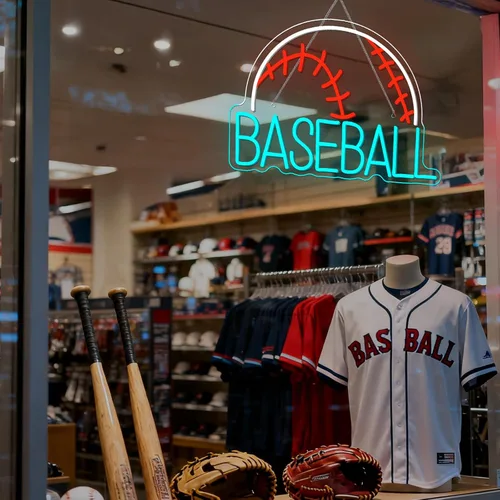 Vista 8 de Letrero de neón de béisbol, luz deportiva LED alimentada por USB, letrero azul usado para gimnasio, luz de béisbol para decoración de arte de pared