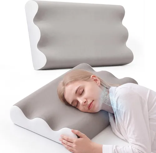 Vista 15 de NEWBULIG Soporte para el cuello con almohada cervical de espuma Soporte ergonómico para dormir lateral/espalda/estómago, alivia el cuello y los gris