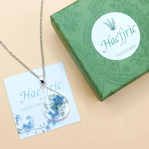 Vista 69 de Collar de flores silvestres prensadas con encaje de Forget-Me-Not y Queen Anne Collar de flores prensadas de oro Collares hechos a mano