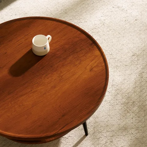 Vista 19 de Saint Mossi - Mesa de café moderna para sala de estar, mesa de café redonda de mediados de siglo, mesa central de 2 niveles para espacios pequeños