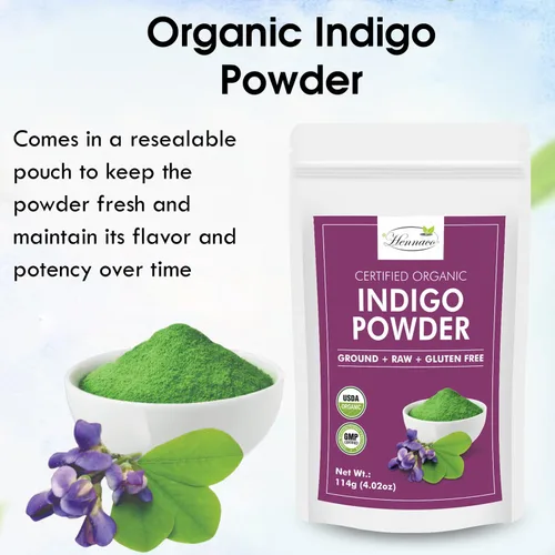 Vista 5 de Polvo índigo orgánico Tinte en polvo índigo Ideal para cabello negro y oscuro USDA Organic Polvo índigo para cabello Polvo orgánico