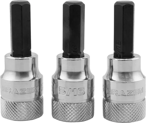 Vista 21 de BRAZEN Juego de Tres Vasos Hexagonales de 1/4"/Destornillador Allen (Carraca de 3/8", Corto)