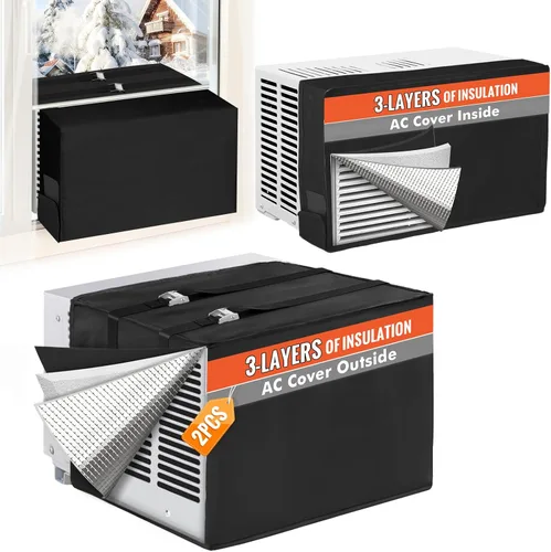 Vista 9 de 2 cubiertas de aire acondicionado de ventana para exteriores y cubiertas de aire acondicionado para interiores, aislamiento de 3 capas con papel