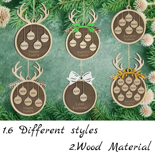 Vista 2 de Adornos de Navidad personalizados familiares de 1, 2, 3, 4, 5, 6, 7, 8, 9, 10, adornos de madera personalizados, decoraciones de Navidad, regalos