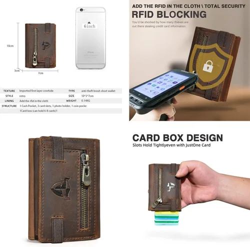 Vista 2 de Grueso caballo loco cuero viaje regalo bolsillo frontal con moneda bolsillo tarjeta caso organizador Rfid cartera para hombres hombres 1694, 1694