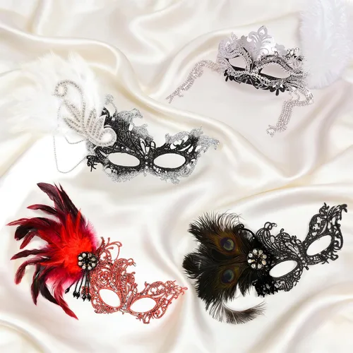 Vista 7 de JISEN Máscara de mascarada para mujer, máscara veneciana de Mardi Gras para carnaval, fiesta de cosplay