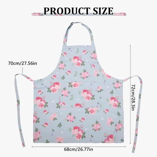 Vista 2 de 2 Pack Floral Apron, Adjustable Waterproof Aprons with 2 Pockets Cute Apron for Kitchen, Baking for Mom Wife Sister