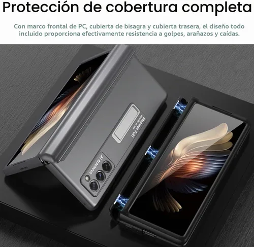 Vista 4 de Miimall Funda para Galaxy Z Fold 2 con soporte, bisagra magnética, protección de parachoques de policarbonato duro, color negro