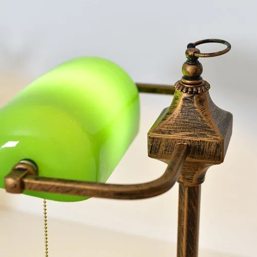 Vista 6 de Vintage Green Glass Shade Table Lamp Industrial Gold Iron Body Light Fixture with Pull Chain Desk