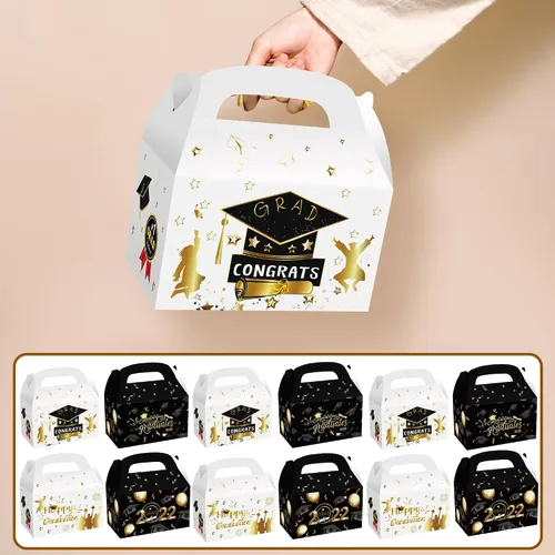 Vista 8 de Cajas de regalo de graduación 2022 – Paquete de 12 Caja de tarjetas de graduación 2022 Decoraciones de fiesta de graduación 2022 negro y dorado
