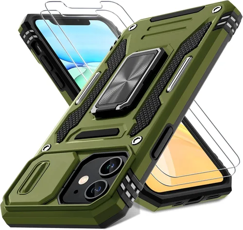 Vista 14 de DEERLAMN Funda para iPhone Air de 6.5 pulgadas con cubierta deslizante para cámara + protector de pantalla (2 paquetes), soporte de anillo giratorio