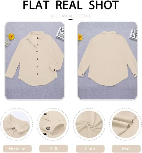 Vista 4 de ZOLUCKY Chaqueta de manga larga con botones para mujer, talla grande, blusas