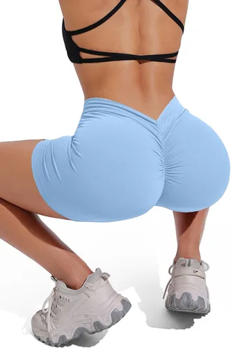 Vista 5 de YWBIN Pantalones cortos de entrenamiento para mujer, con cintura alta, espalda en V, pantalones cortos de ciclismo para yoga