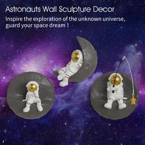Vista 4 de Octdays 3 piezas de astronautas decoración de pared espacial, decoración moderna para el hogar, decoración de pared 3D, decoración de pared