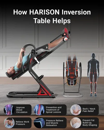 Vista 4 de HARISON Inversion Table for Back Pain Relief - Decompression Back Stretcher, 350LBS Capacity Strength Training Inversion Equipment, Decompression