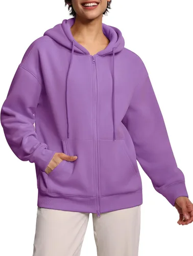 Vista 8 de THE GYM PEOPLE Sudaderas con capucha de forro polar de gran tamaño para mujer, con cremallera completa, abrigos con capucha para otoño