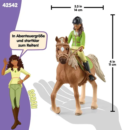 Vista 5 de Schleich Horse Club - Juego de 10 piezas de Sarah and Mystery - Juego de figuras de caballo y jinete con silla de montar y brida extraíbles, figura