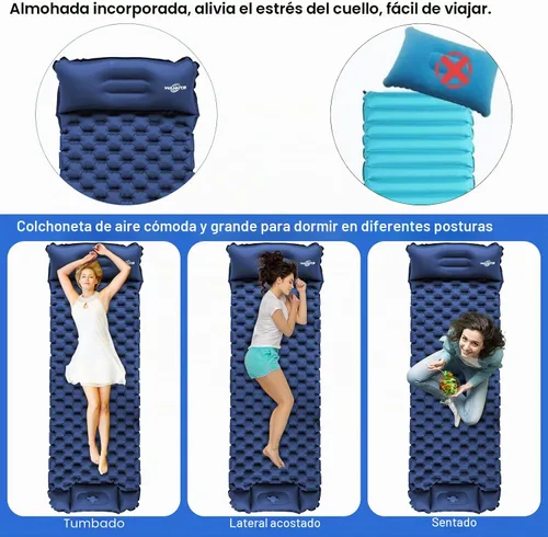 Vista 5 de WANNTS Almohadilla de dormir, almohadilla de dormir ultraligera e inflable para acampar, bomba incorporada, ideal para senderismo - colchoneta
