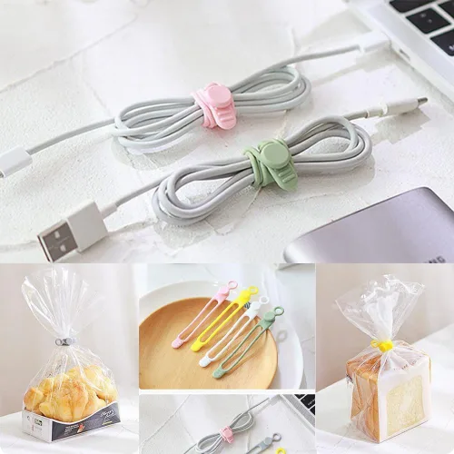 Vista 6 de 18 correas de silicona para cables organizadores para guardar auriculares, cables de carga de teléfono, bridas de cables altamente elásticas