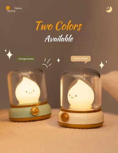 Vista 3 de WANIDEA Chibi Flame - Juego de 2 lámparas de noche, estilo anime, adorables y acogedoras, retro, recargable, para decoración, accesorios de Amarillo