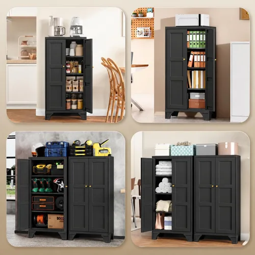 Vista 9 de Yizosh Small Metal Garage Storage Cabinet,Kitchen Pantry Storage Cabinet Negro