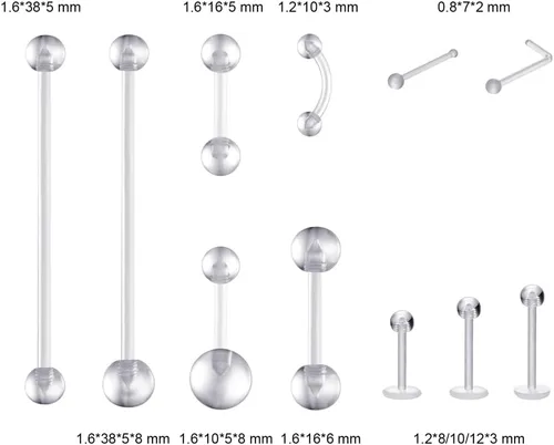Vista 3 de Retenedores de piercing transparentes para cirugía – Anillos de plástico para pezones, kit de retención de nariz, joyería para ombligo, aretes