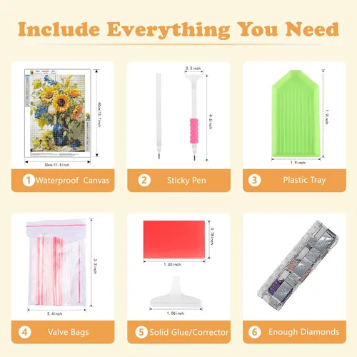 Vista 6 de SENQAO Kits de arte de diamantes de girasoles para adultos, pinturas de puntos de diamante de perforación completa para principiantes, pintura