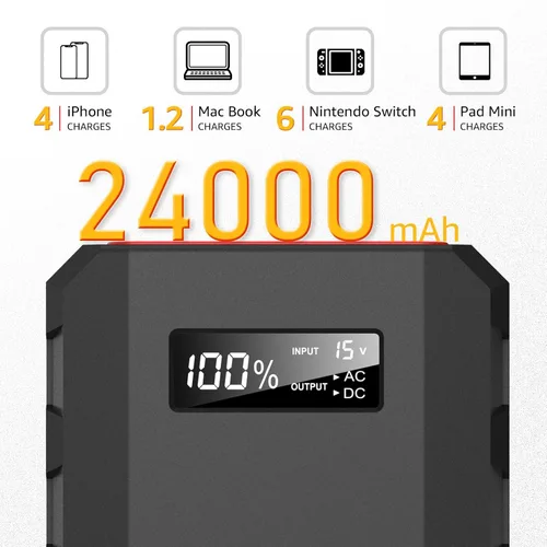 Vista 2 de SinKeu Banco de energía portátil de 24000 mAh con salida de CA, cargador portátil para portátil de 88.8 Wh, estación de energía portátil