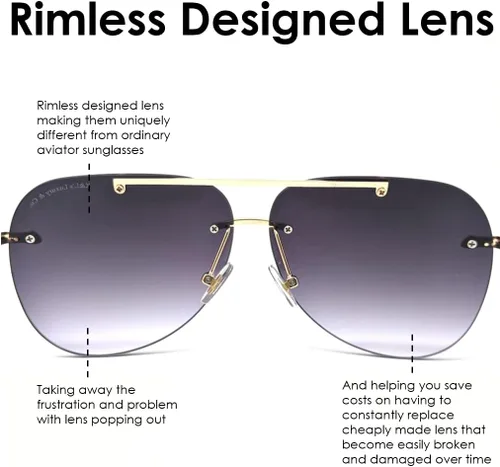 Vista 2 de K&L's Luxury & Co. Gafas de sol de aviador de aleación de metal dorado K02122021 Lente sin montura degradada para hombres y mujeres