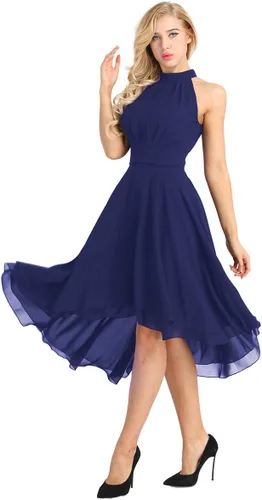 Vista 5 de TiaoBug Vestido de dama de honor sin mangas con cuello halter hasta la rodilla para mujer