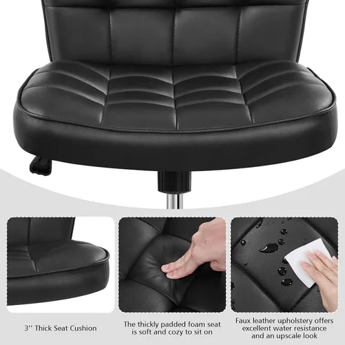 Vista 7 de Yaheetech Silla de Escritorio de Oficina Moderna Acolchada sin Brazos de Computadora Tapizada en Cuero Sintético con Altura de Asiento Ajustable